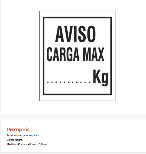 Imagen ilustrativa de Aviso carga máxima....kgrs