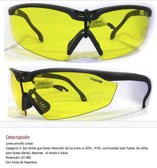 Imagen ilustrativa de Gafa Negra - Lente Amarillo Cristal - Categoria 3*. Proteccion UV 400 Con funda de Neoprene