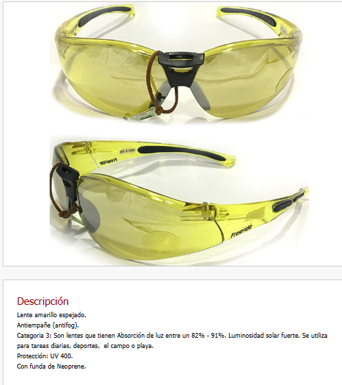 Imagen ilustrativa de Gafa Amarilla - Lente Amarilla Espejada. Antiempañe (antifog) - Categoria 3*. Proteccion UV 400 Con funda de Neoprene