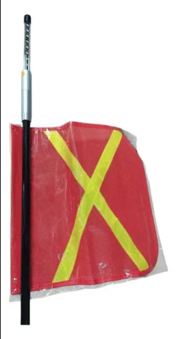 Imagen ilustrativa de Pertiga minera con bandera de seguridad. 3 Mts con leds color Rojo 12v