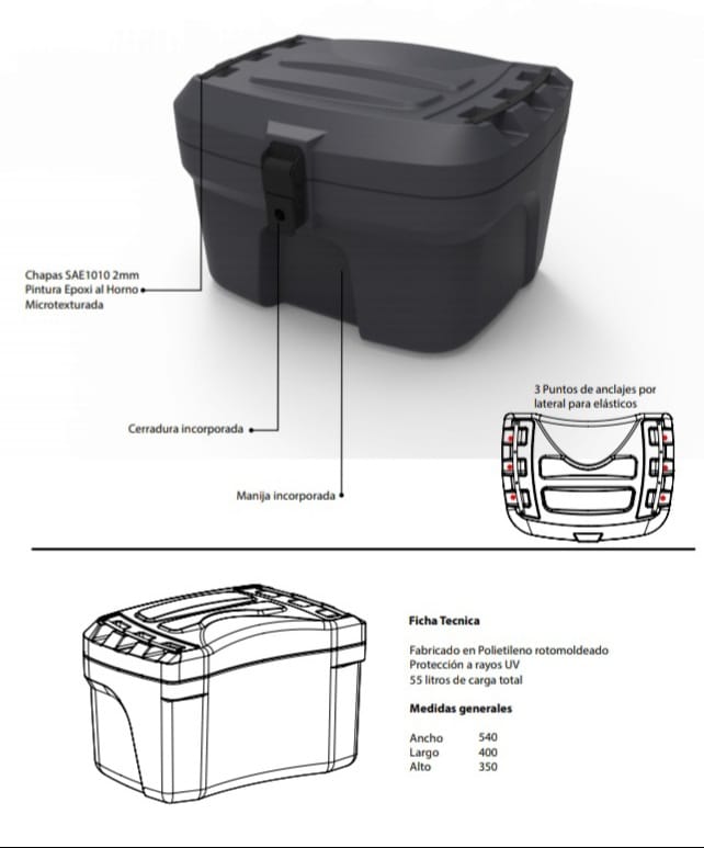 Imagen ilustrativa de Baul Top case Moto  utv  Capacidad 54lt