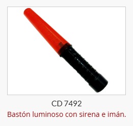 Imagen ilustrativa de Baston luminoso con sirena e imán. Medidas: Ø3,5cm x 26,5 de Largo. Funciona con 3 pilas AAA. Se vende sin pilas sin pilas
